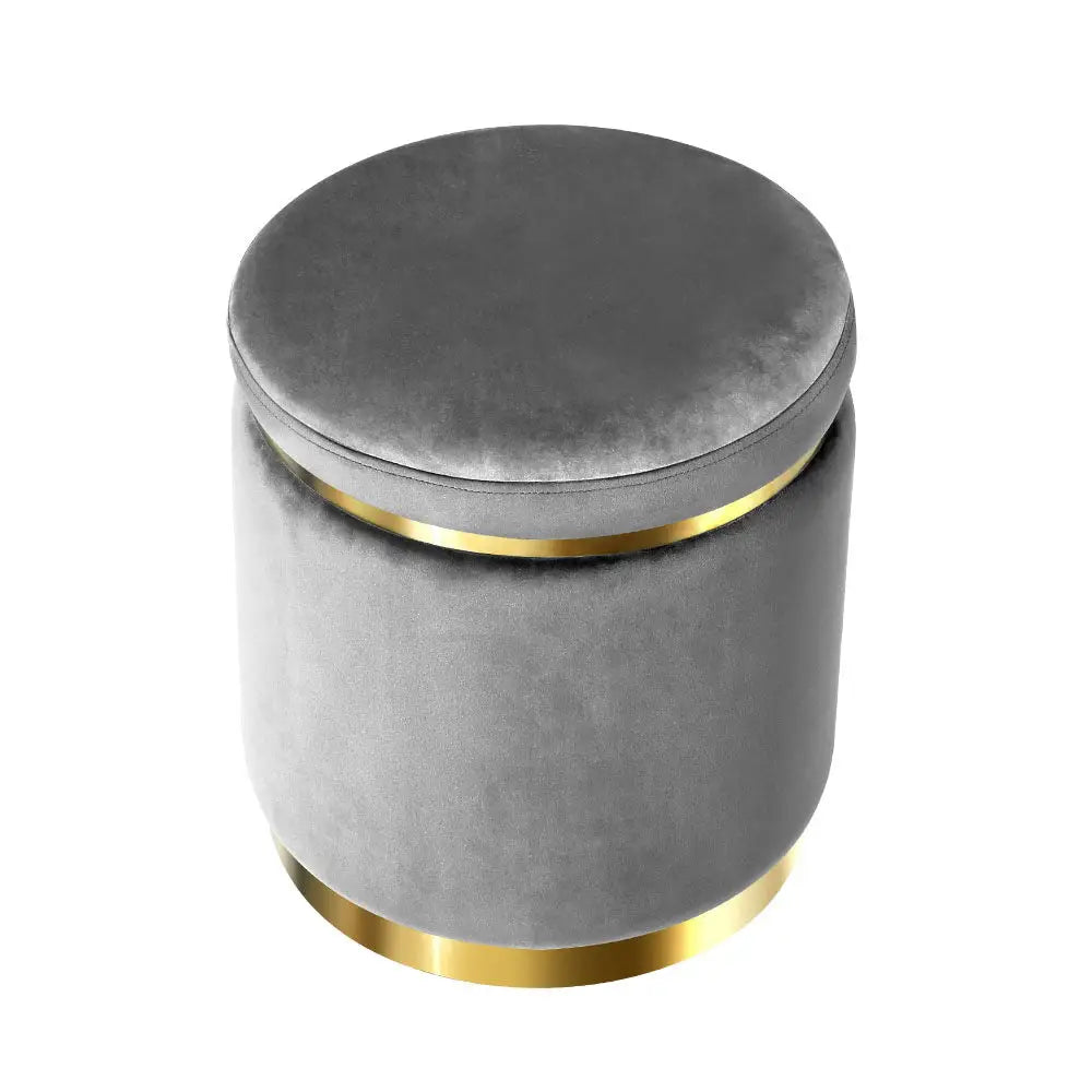 Artiss Ottoman Foot Stool Round Velvet Charcoal - Furniture > Living Room