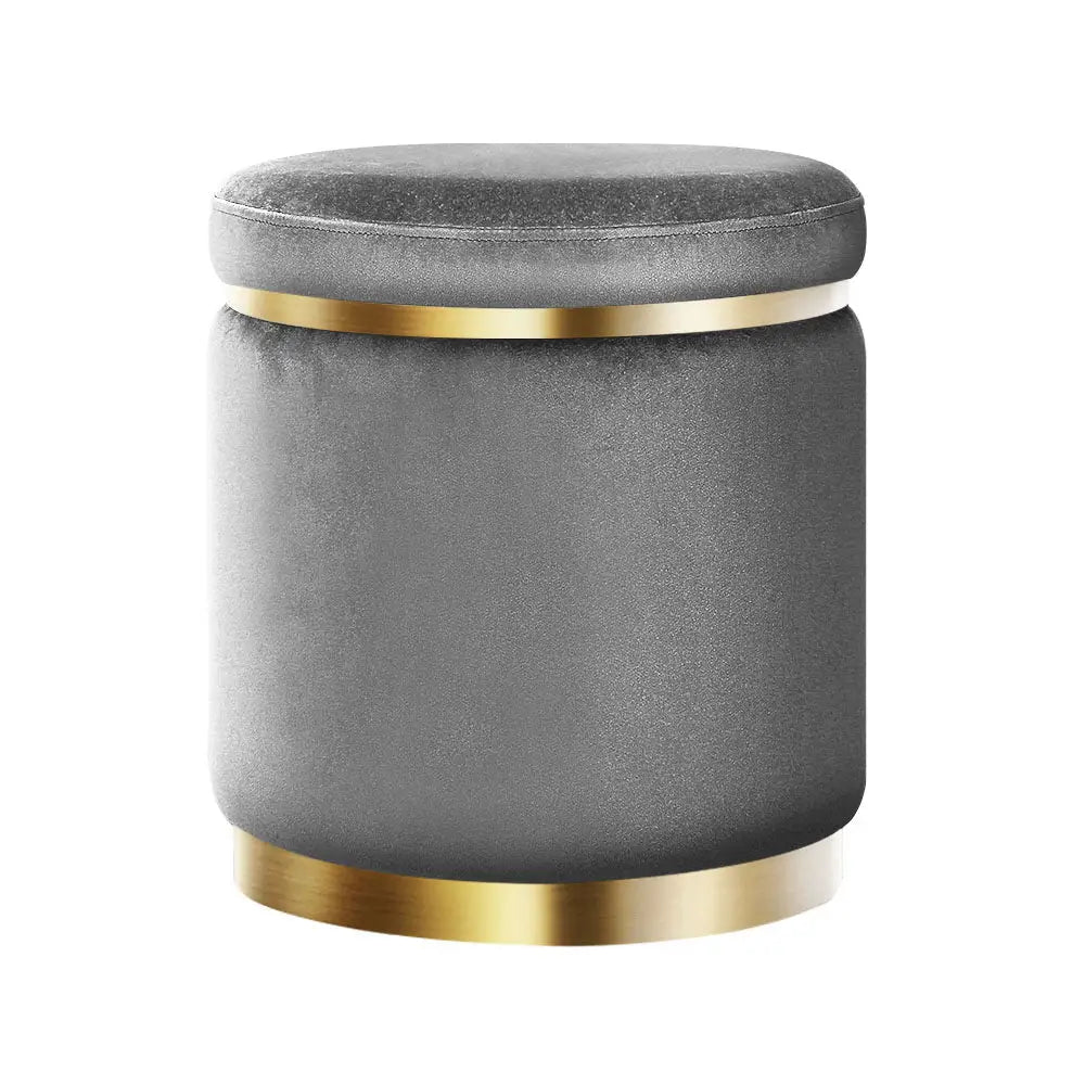 Artiss Ottoman Foot Stool Round Velvet Charcoal - Furniture > Living Room