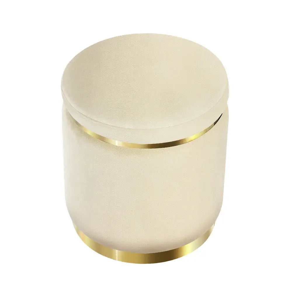 Artiss Ottoman Foot Stool Round Velvet Cream - Furniture > Living Room