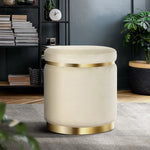Artiss Ottoman Foot Stool Round Velvet Cream - Furniture > Living Room