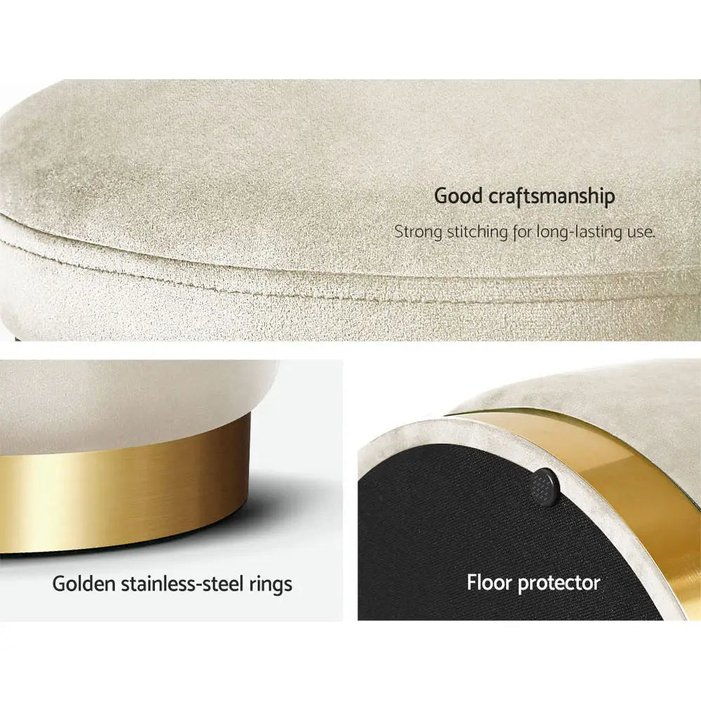 Artiss Ottoman Foot Stool Round Velvet Cream - Furniture > Living Room