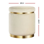 Artiss Ottoman Foot Stool Round Velvet Cream - Furniture > Living Room