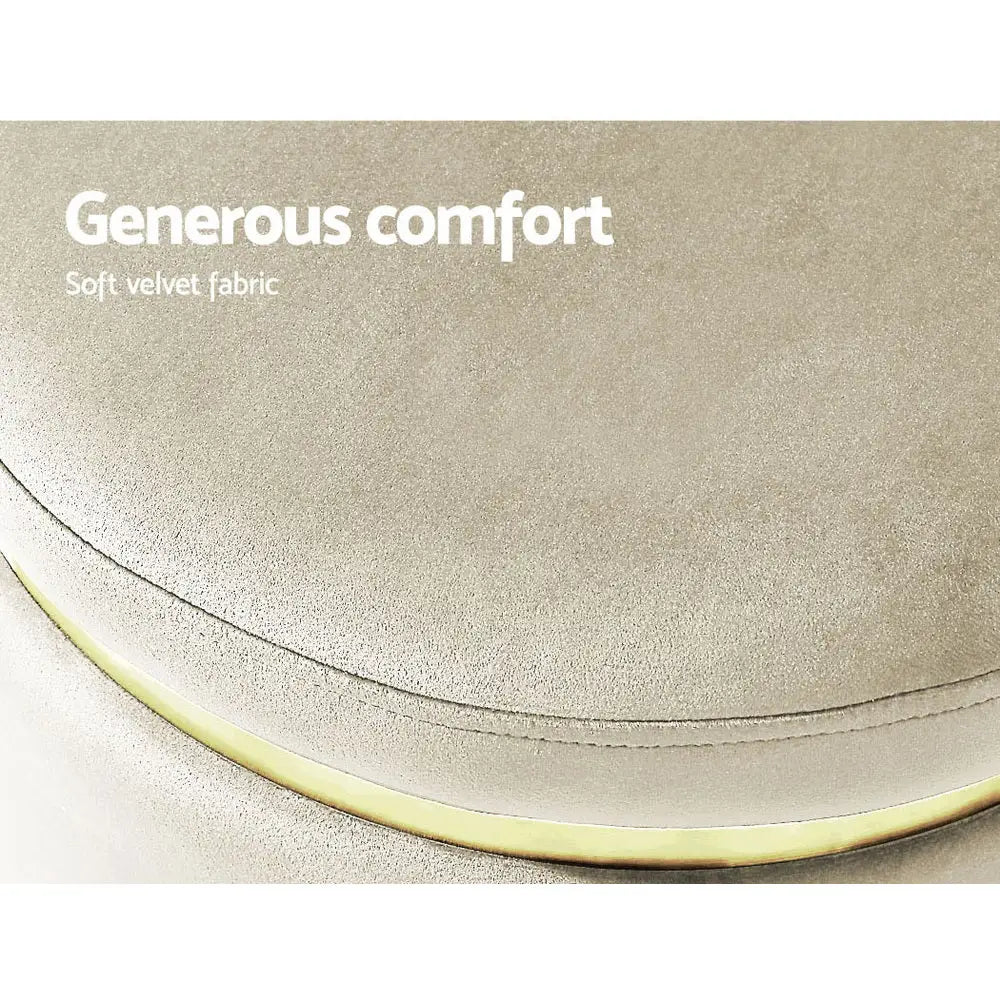 Artiss Ottoman Foot Stool Round Velvet Cream - Furniture > Living Room