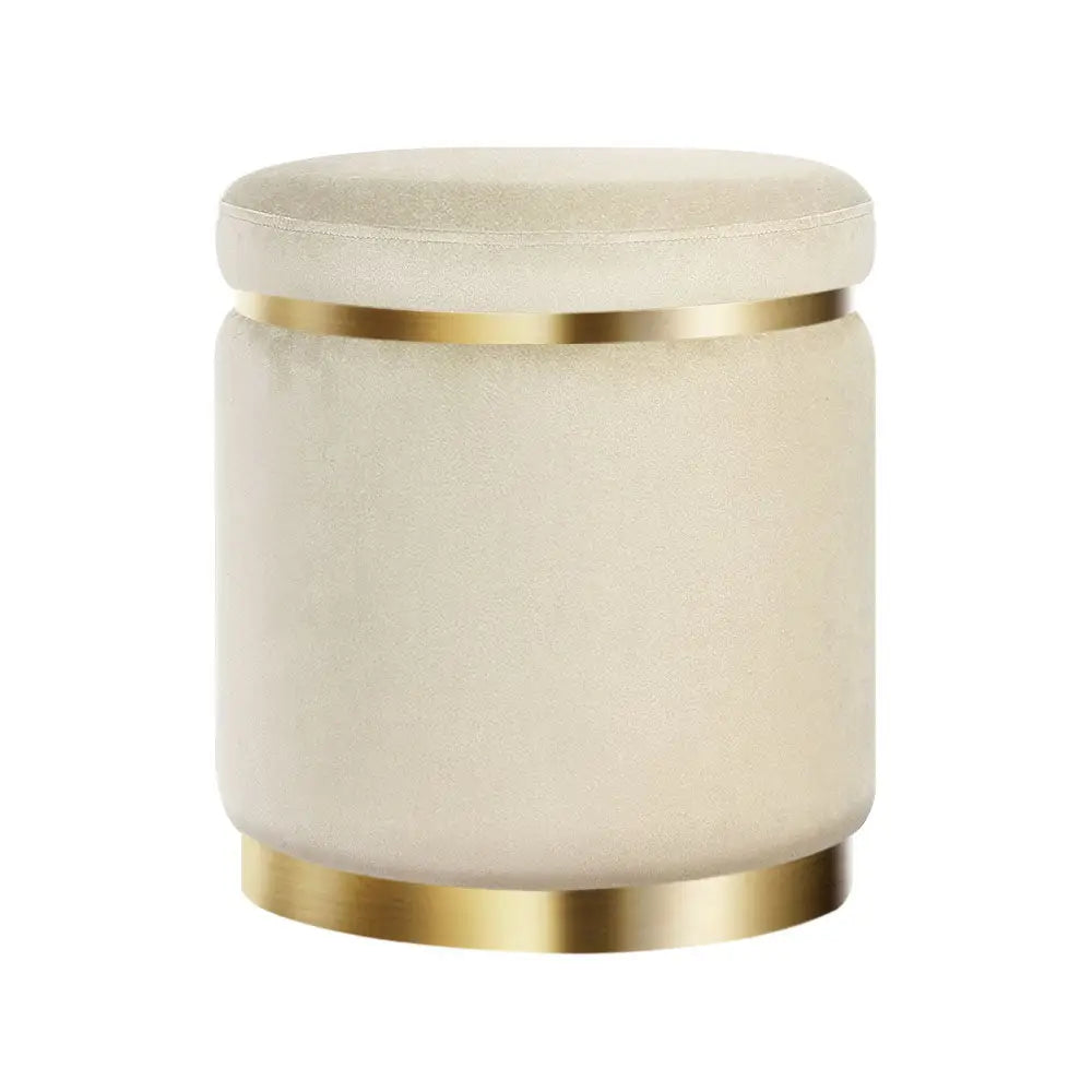 Artiss Ottoman Foot Stool Round Velvet Cream - Furniture > Living Room