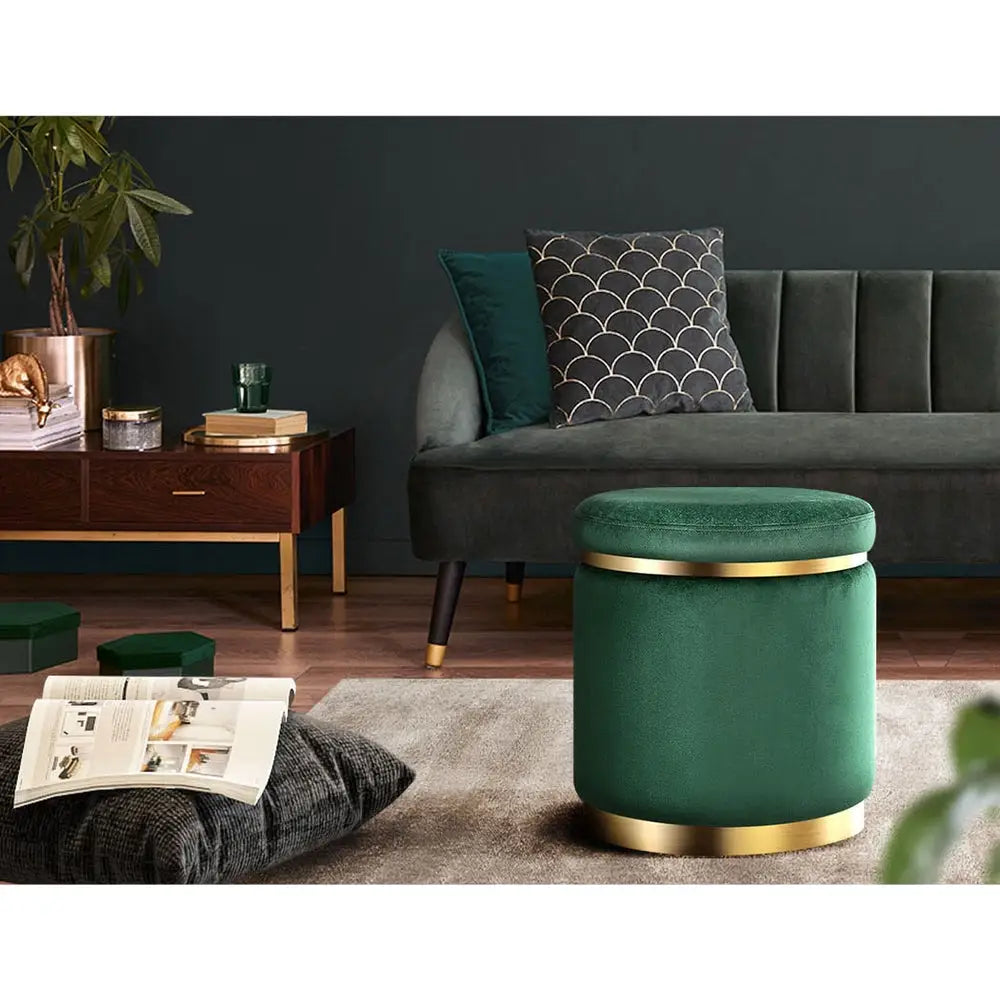 Artiss Ottoman Foot Stool Round Velvet Green - Furniture > Living Room
