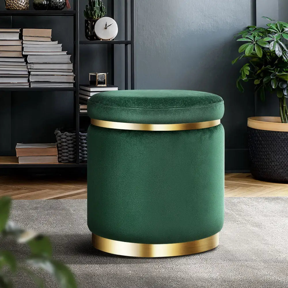 Artiss Ottoman Foot Stool Round Velvet Green - Furniture > Living Room