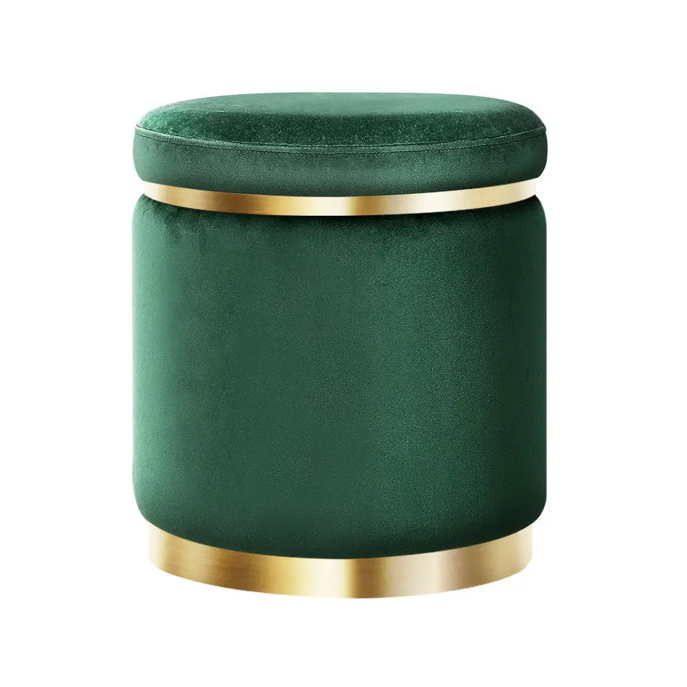 Artiss Ottoman Foot Stool Round Velvet Green - Furniture > Living Room