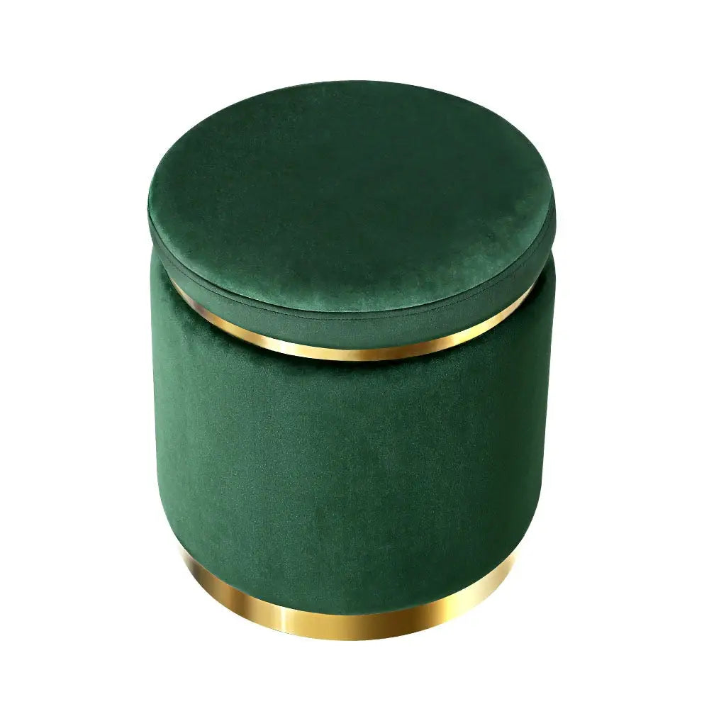 Artiss Ottoman Foot Stool Round Velvet Green - Furniture > Living Room