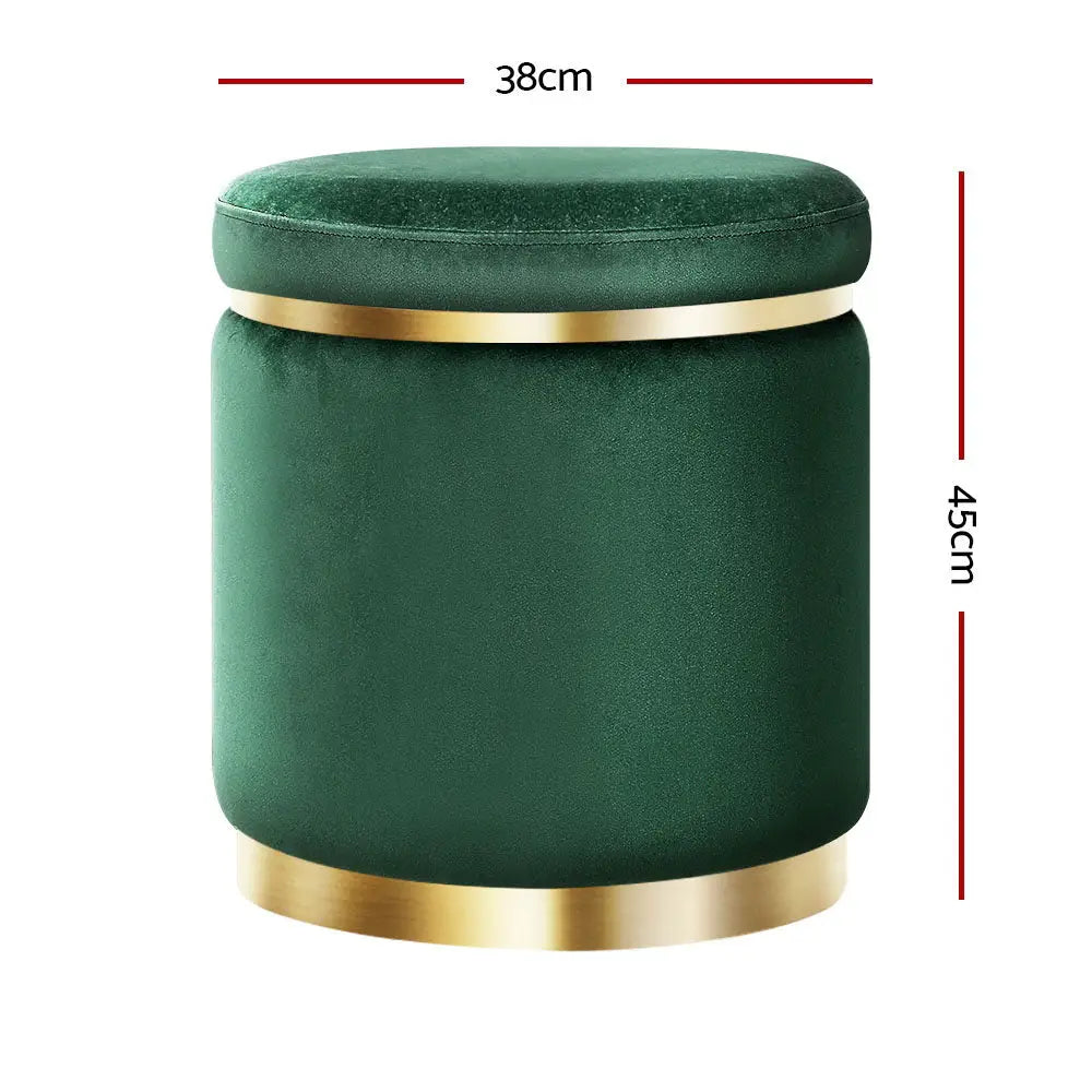 Artiss Ottoman Foot Stool Round Velvet Green - Furniture > Living Room