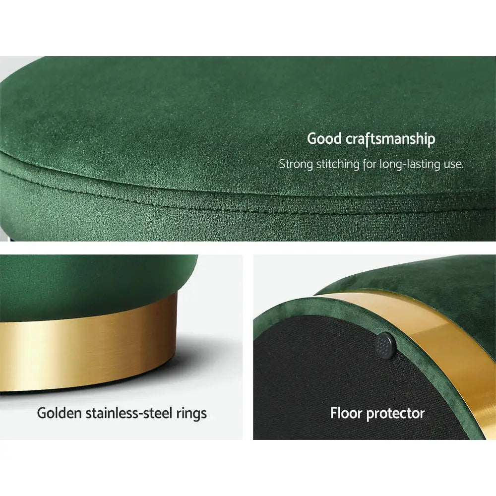 Artiss Ottoman Foot Stool Round Velvet Green - Furniture > Living Room