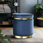 Artiss Ottoman Foot Stool Round Velvet Navy - Furniture > Living Room