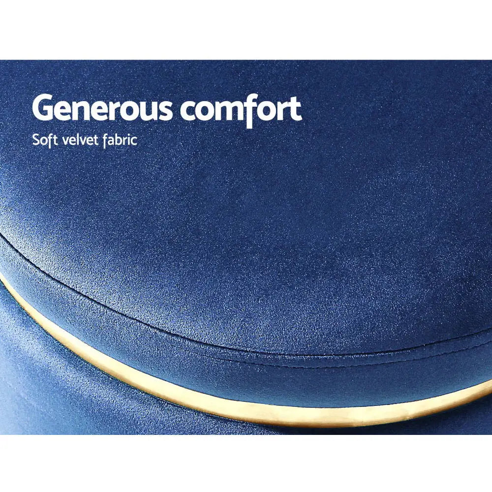 Artiss Ottoman Foot Stool Round Velvet Navy - Furniture > Living Room