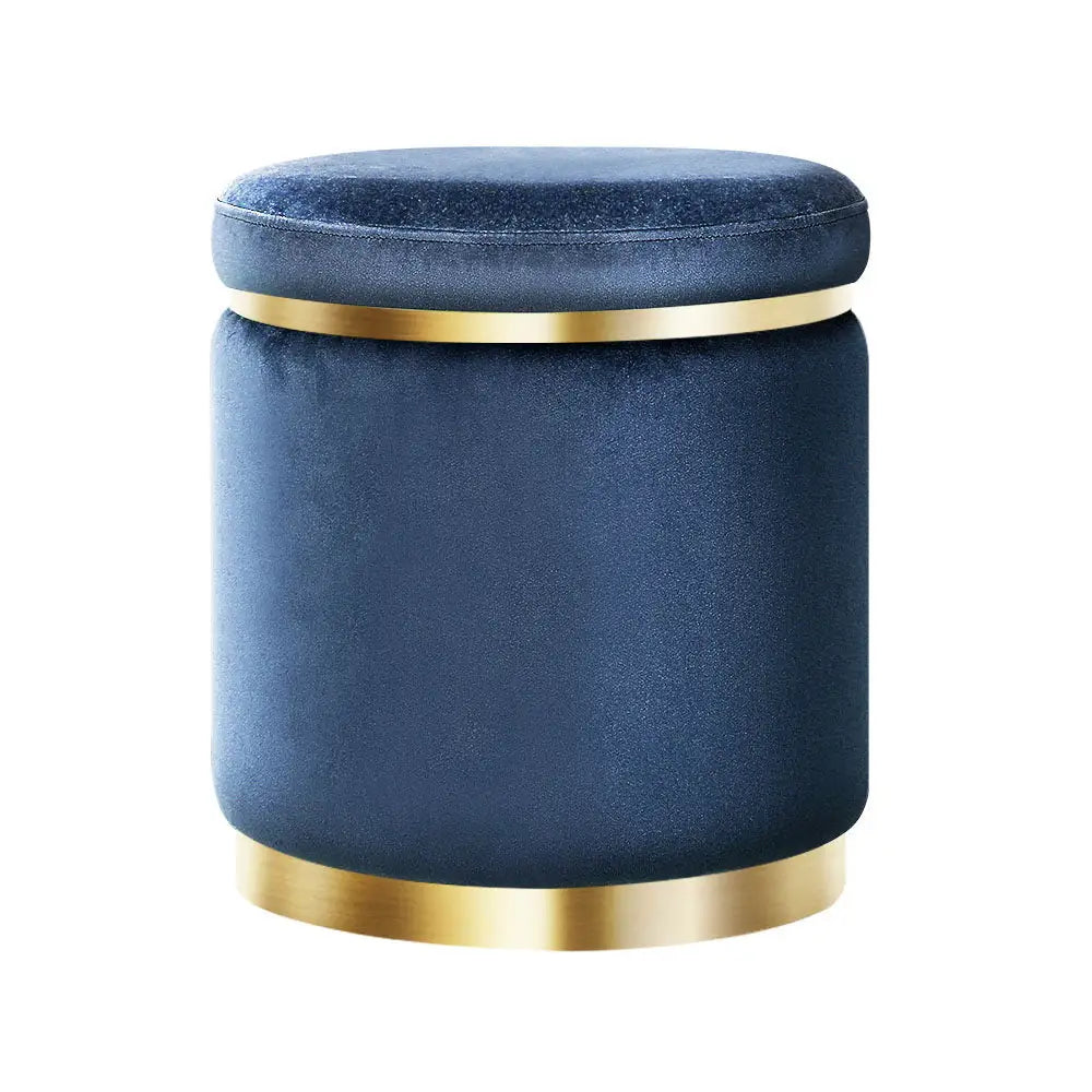 Artiss Ottoman Foot Stool Round Velvet Navy - Furniture > Living Room