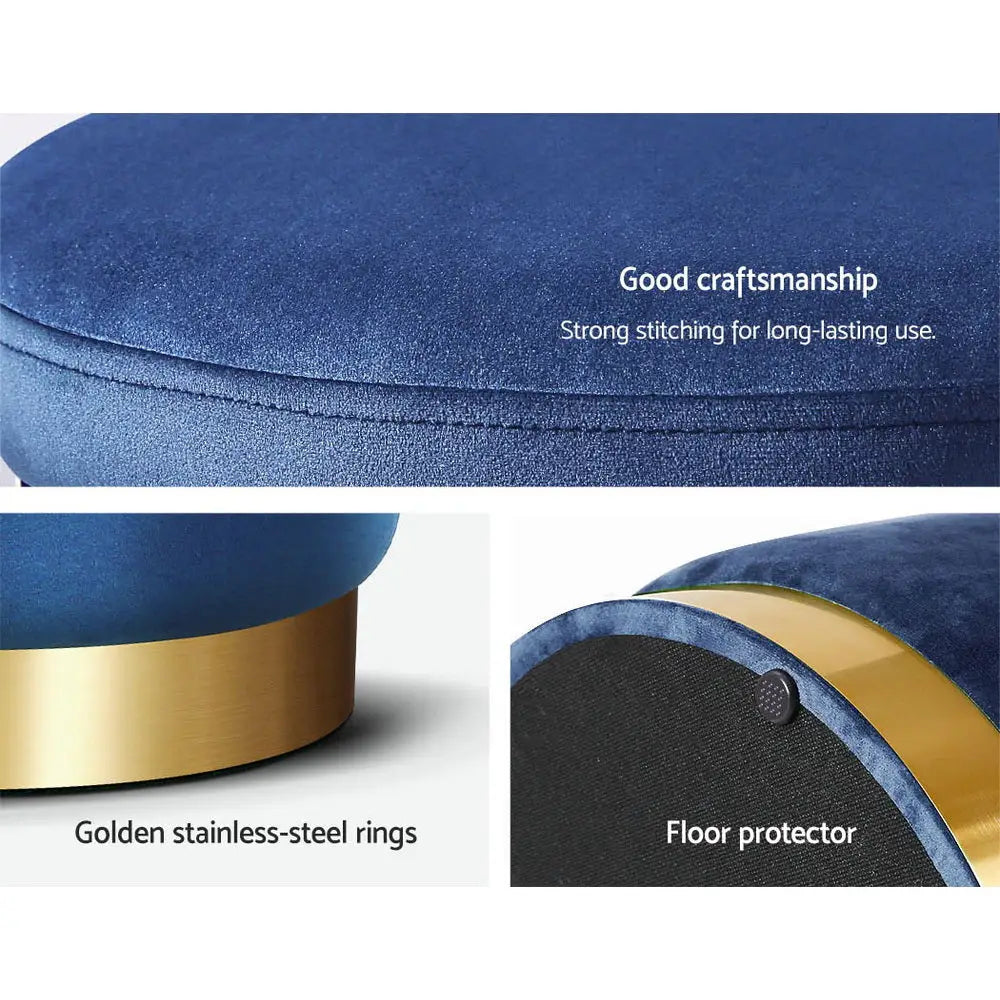 Artiss Ottoman Foot Stool Round Velvet Navy - Furniture > Living Room