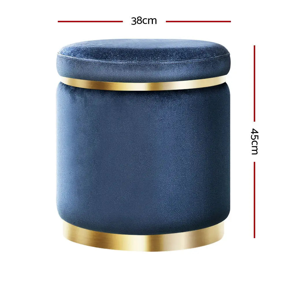 Artiss Ottoman Foot Stool Round Velvet Navy - Furniture > Living Room