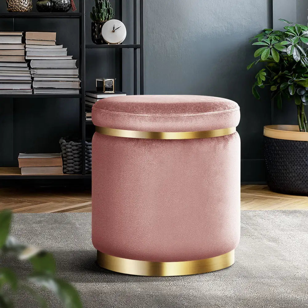 Artiss Ottoman Foot Stool Round Velvet Pink - Furniture > Living Room