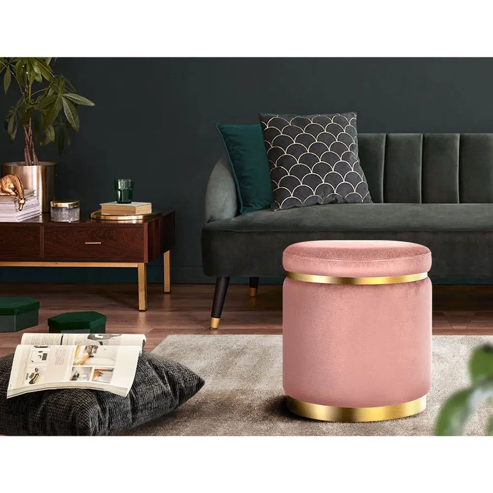 Artiss Ottoman Foot Stool Round Velvet Pink - Furniture > Living Room