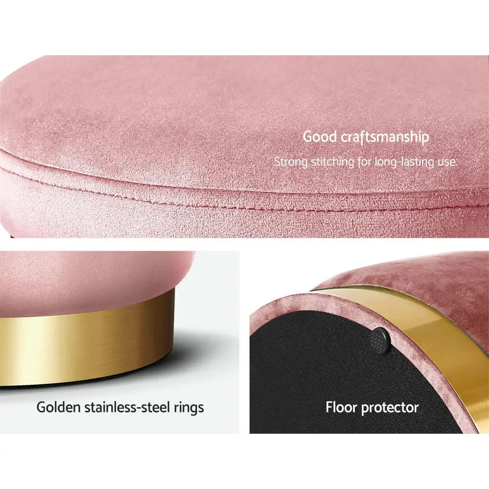 Artiss Ottoman Foot Stool Round Velvet Pink - Furniture > Living Room