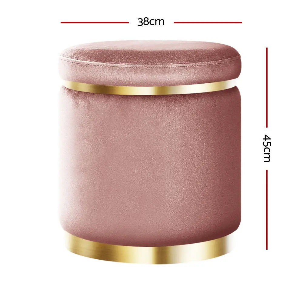 Artiss Ottoman Foot Stool Round Velvet Pink - Furniture > Living Room