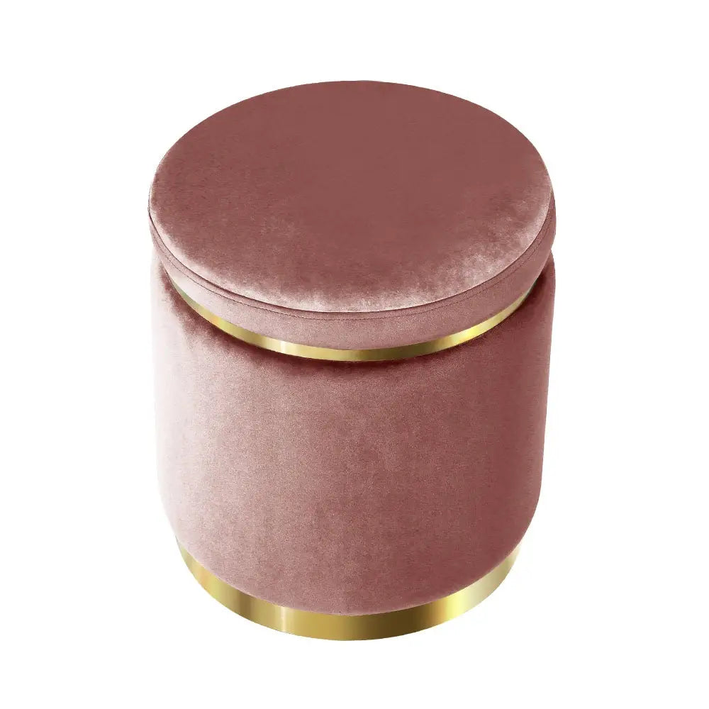Artiss Ottoman Foot Stool Round Velvet Pink - Furniture > Living Room