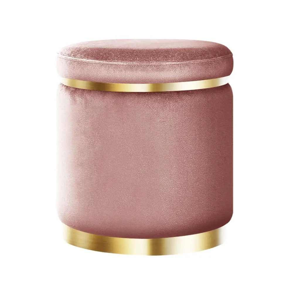 Artiss Ottoman Foot Stool Round Velvet Pink - Furniture > Living Room