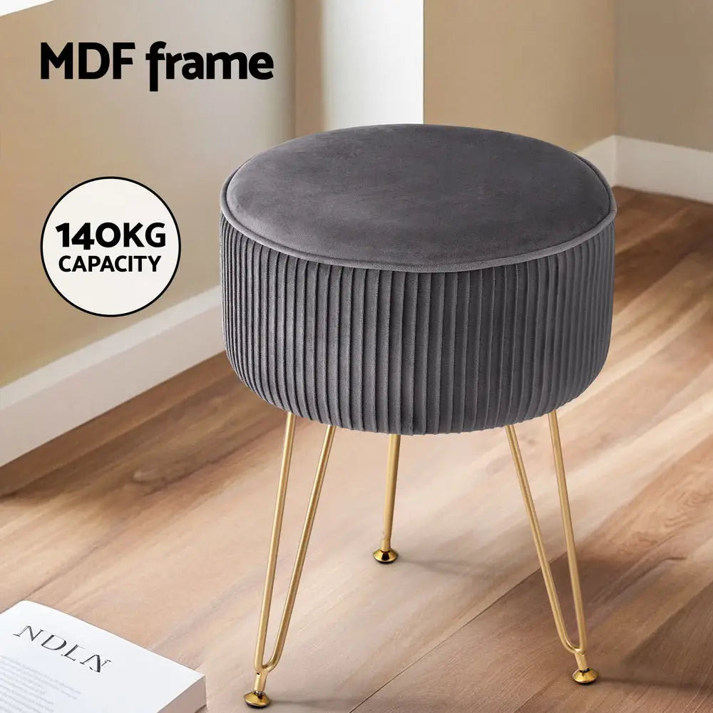 Artiss Ottoman Foot Stool Velvet Stripe Round Grey - Furniture > Living Room > Ottomans & Footstools