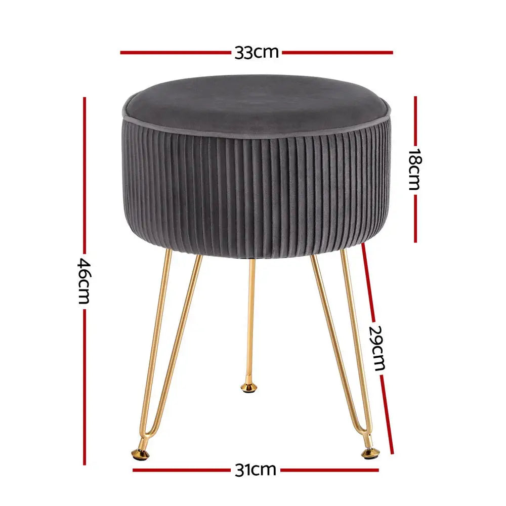 Artiss Ottoman Foot Stool Velvet Stripe Round Grey - Furniture > Living Room > Ottomans & Footstools