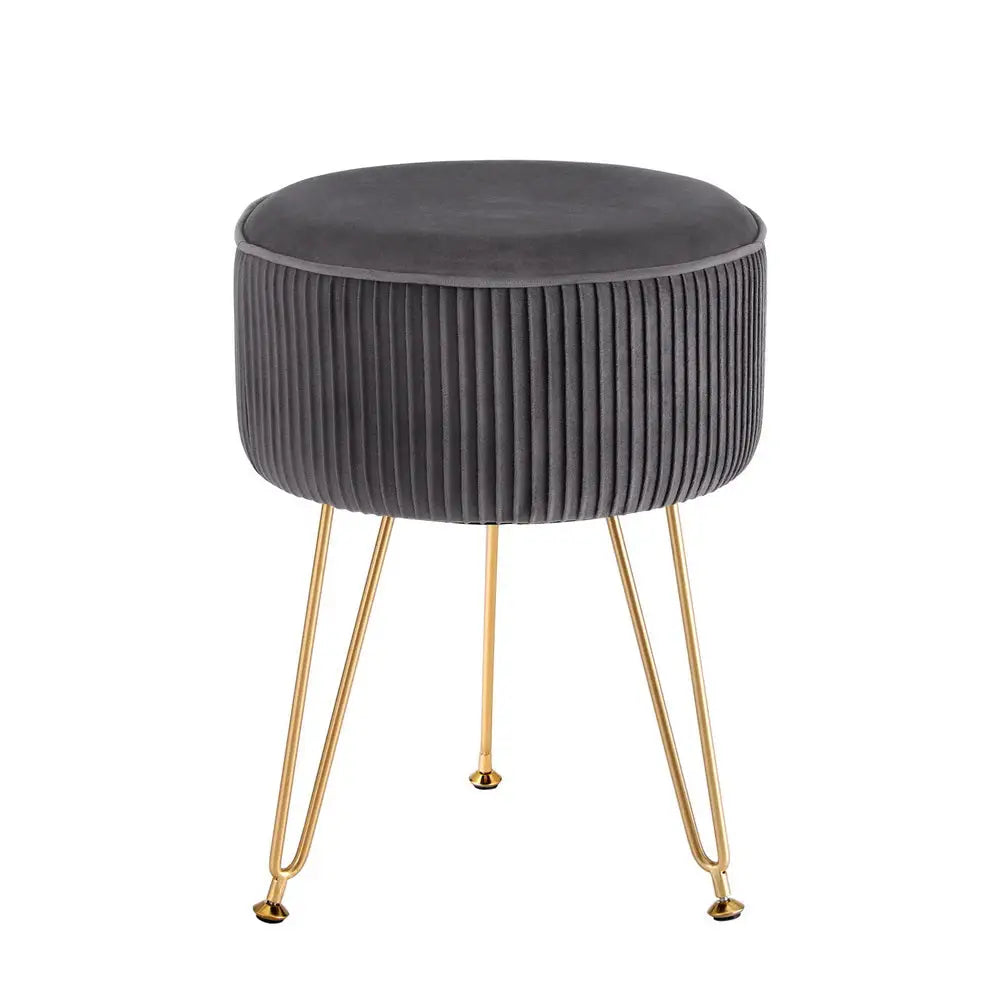 Artiss Ottoman Foot Stool Velvet Stripe Round Grey - Furniture > Living Room > Ottomans & Footstools