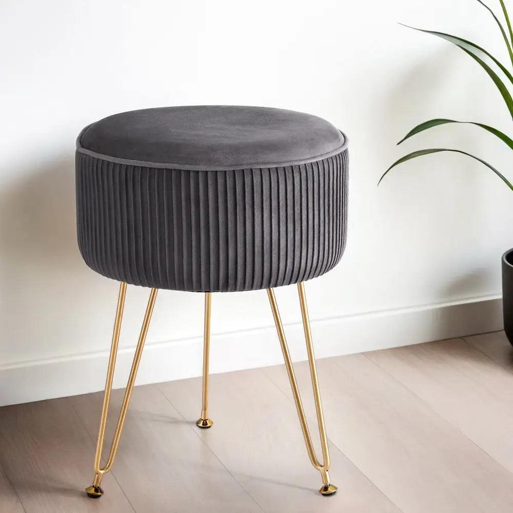 Artiss Ottoman Foot Stool Velvet Stripe Round Grey - Furniture > Living Room > Ottomans & Footstools