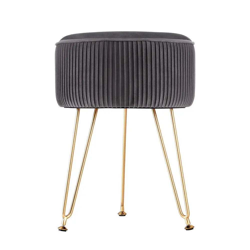Artiss Ottoman Foot Stool Velvet Stripe Round Grey - Furniture > Living Room > Ottomans & Footstools
