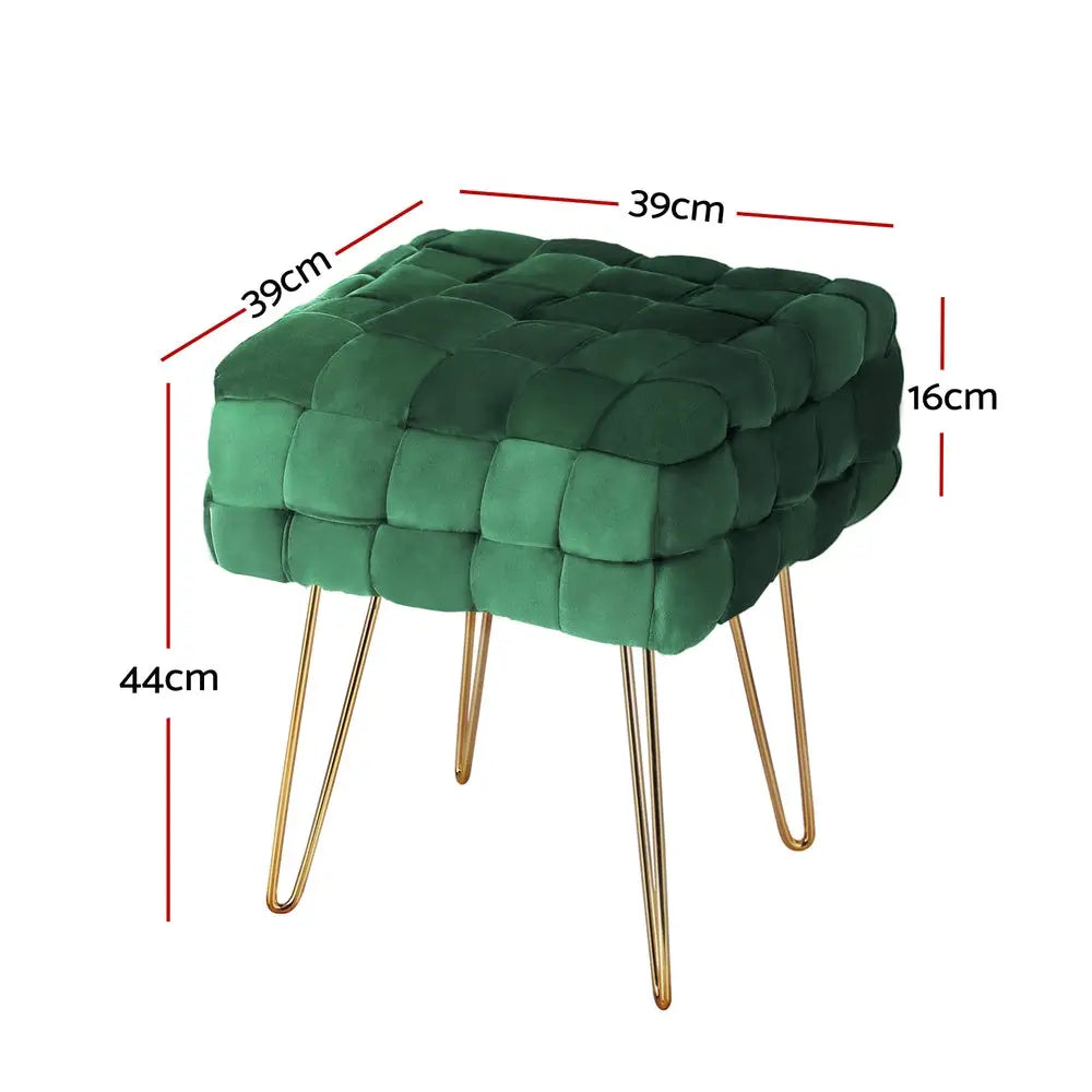 Artiss Ottoman Foot Stool Woven Velvet Green - Furniture > Living Room