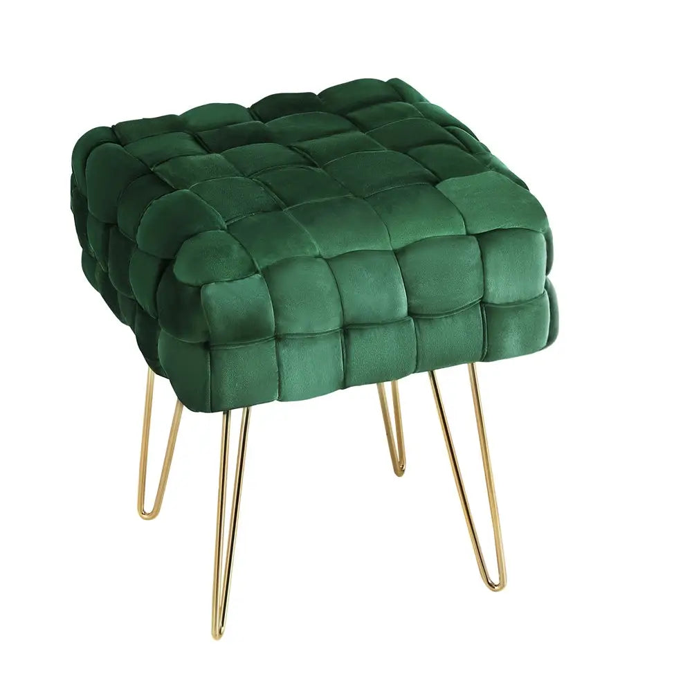 Artiss Ottoman Foot Stool Woven Velvet Green - Furniture > Living Room
