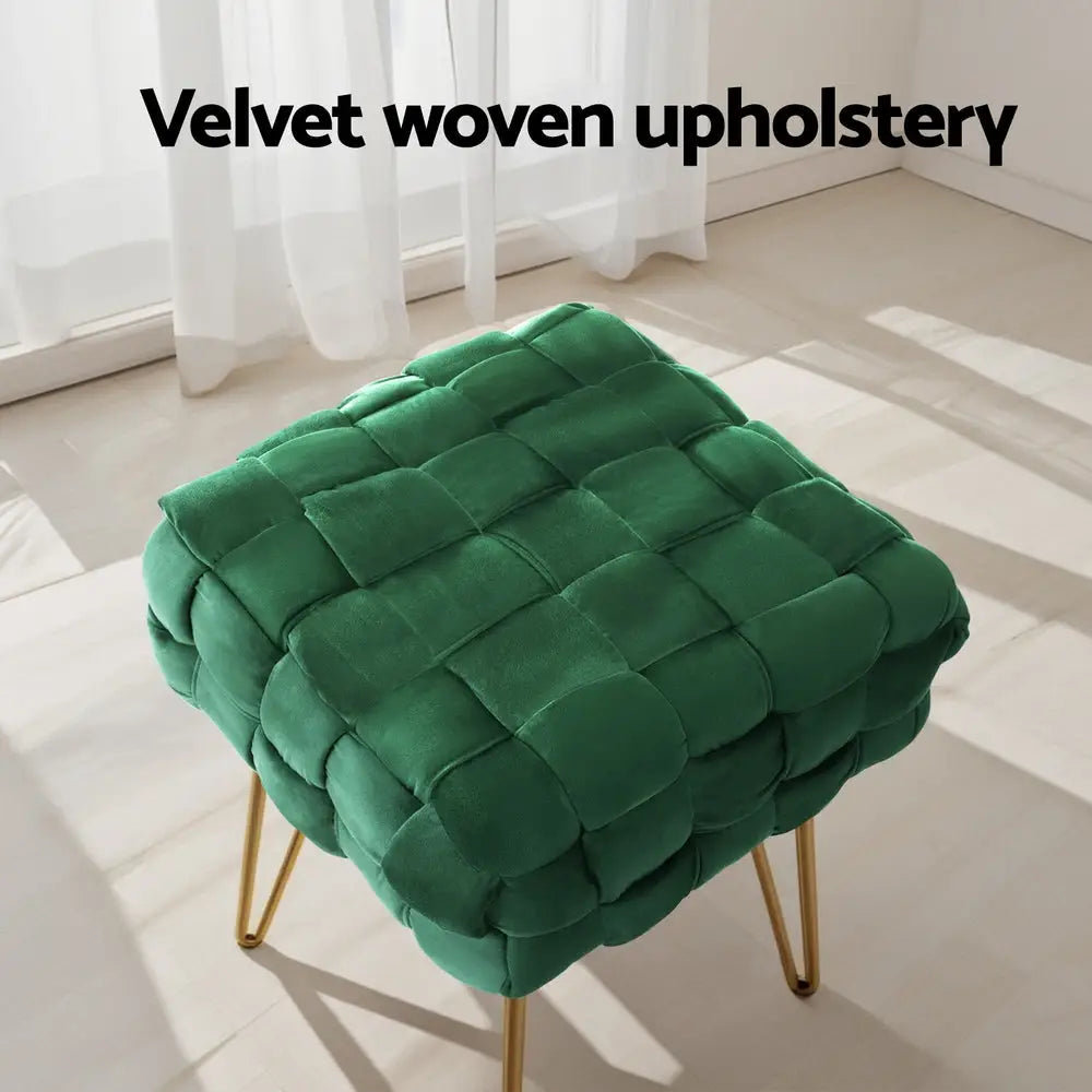 Artiss Ottoman Foot Stool Woven Velvet Green - Furniture > Living Room
