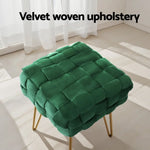 Artiss Ottoman Foot Stool Woven Velvet Green - Furniture > Living Room