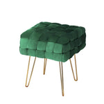 Artiss Ottoman Foot Stool Woven Velvet Green - Furniture > Living Room
