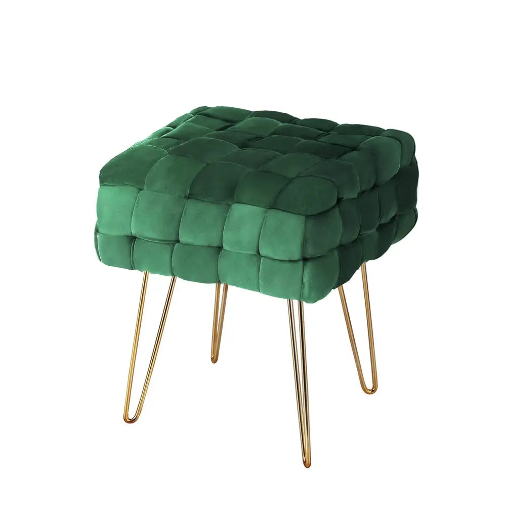 Artiss Ottoman Foot Stool Woven Velvet Green - Furniture > Living Room