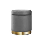 Artiss Ottoman Storage Foot Stool Round Velvet Charcoal - Furniture > Living Room