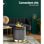 Artiss Ottoman Storage Foot Stool Round Velvet Charcoal - Furniture > Living Room