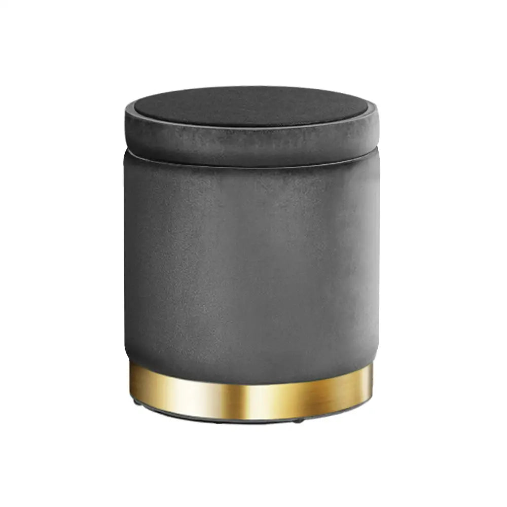 Artiss Ottoman Storage Foot Stool Round Velvet Charcoal - Furniture > Living Room