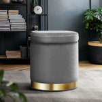 Artiss Ottoman Storage Foot Stool Round Velvet Charcoal - Furniture > Living Room