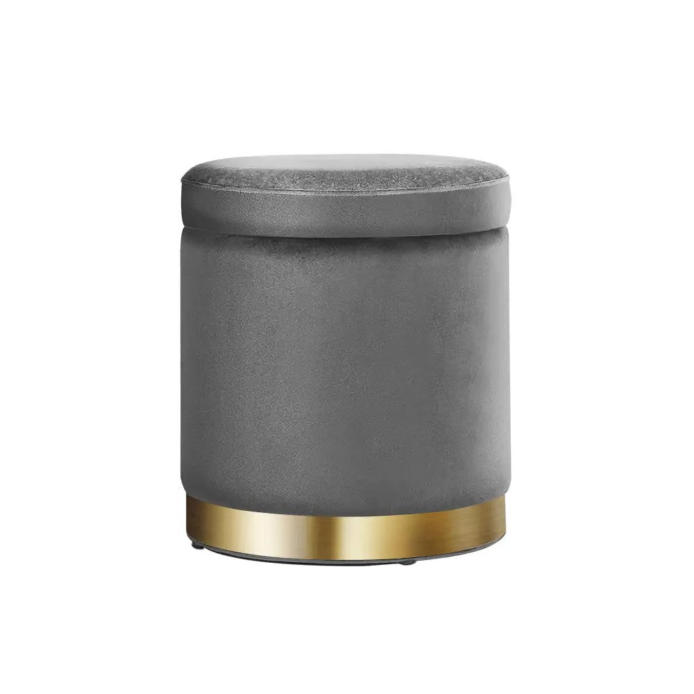 Artiss Ottoman Storage Foot Stool Round Velvet Charcoal - Furniture > Living Room
