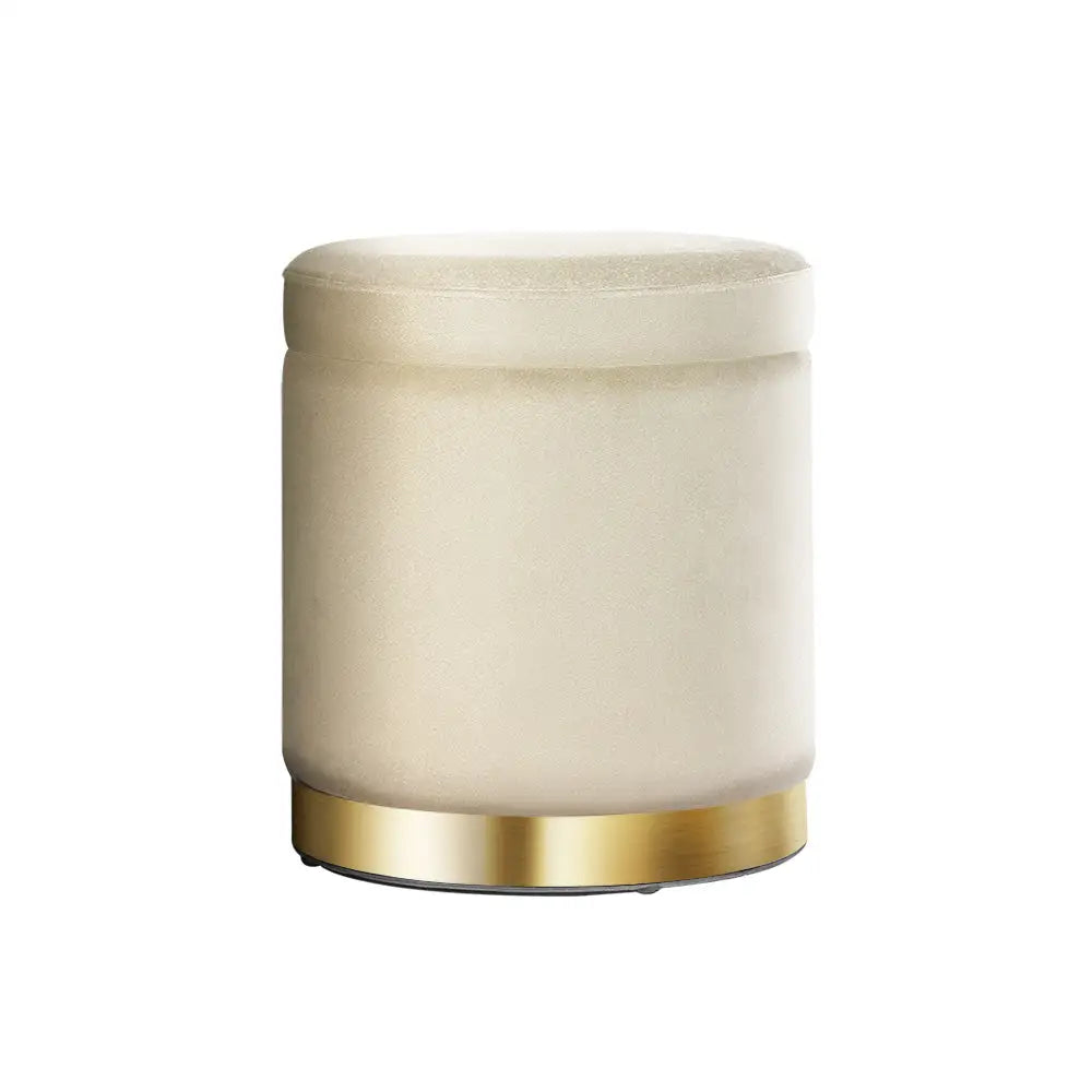 Artiss Ottoman Storage Foot Stool Round Velvet Cream - Furniture > Living Room