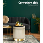 Artiss Ottoman Storage Foot Stool Round Velvet Cream - Furniture > Living Room