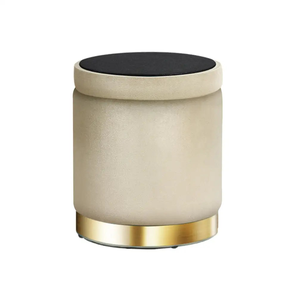 Artiss Ottoman Storage Foot Stool Round Velvet Cream - Furniture > Living Room