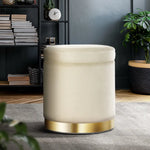 Artiss Ottoman Storage Foot Stool Round Velvet Cream - Furniture > Living Room
