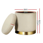 Artiss Ottoman Storage Foot Stool Round Velvet Cream - Furniture > Living Room