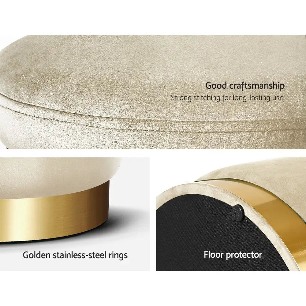 Artiss Ottoman Storage Foot Stool Round Velvet Cream - Furniture > Living Room
