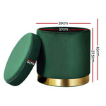 Artiss Ottoman Storage Foot Stool Round Velvet Green - Furniture > Living Room