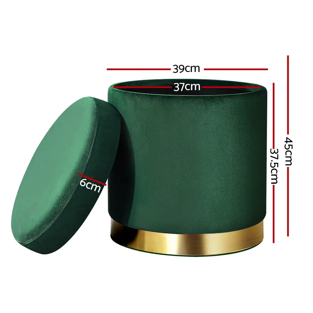 Artiss Ottoman Storage Foot Stool Round Velvet Green - Furniture > Living Room