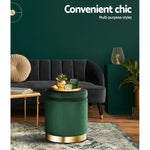 Artiss Ottoman Storage Foot Stool Round Velvet Green - Furniture > Living Room